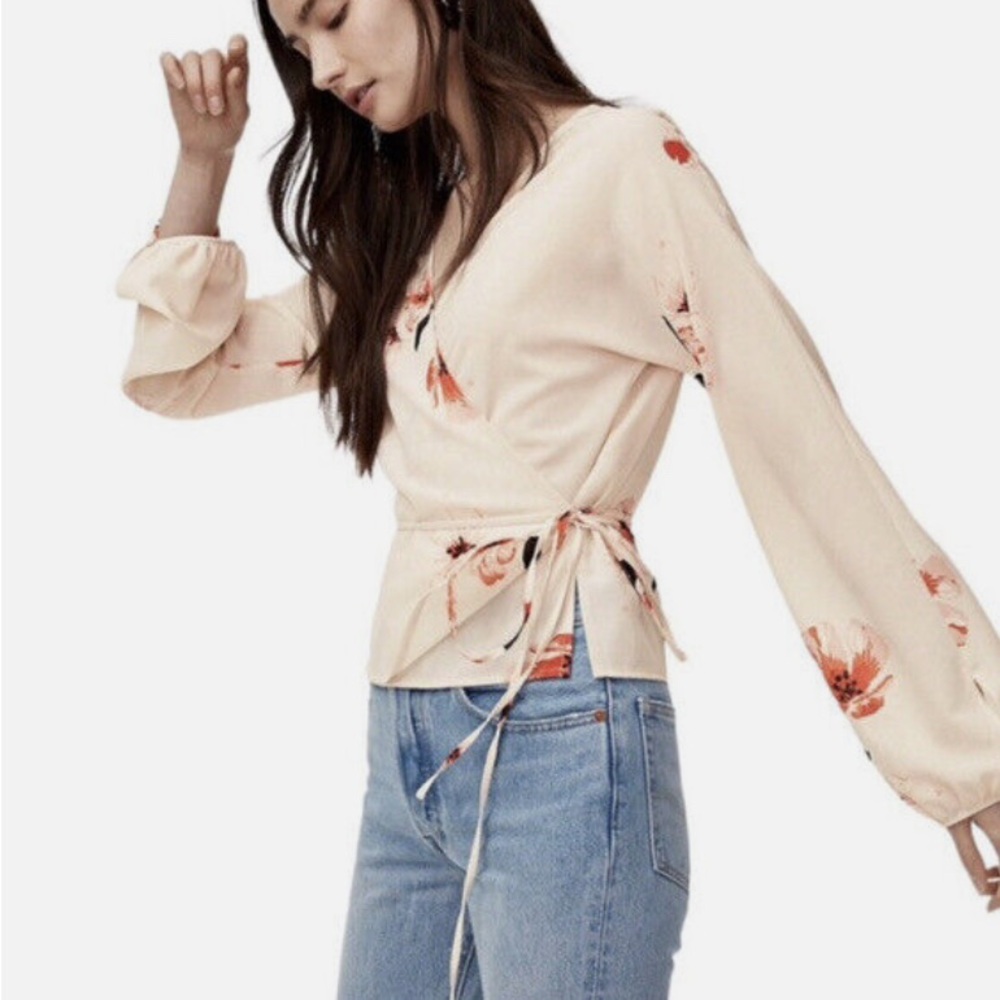 Aritzia Floral Wrap Blouse in Cream and Red